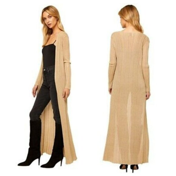 Misa Gold Knit Open Front Long Line Cardigan Duster Womens XS Coastal Grandma - Picture 13 of 13